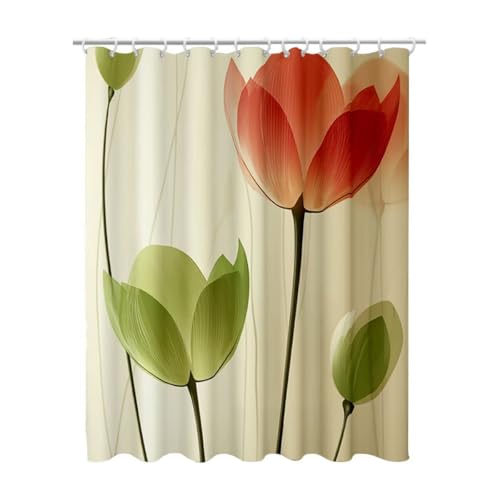 Duschvorhang 120 x 200, Duschvorhang Creme Duschrollo für Badewanne, Shower Curtains mit Gewicht, Waschbar Polyester Stoff, Extra Lang mit 12 Duschvorhänge Haken für Badezimmer Badewanne (Blumen) Z-39 von Linncen
