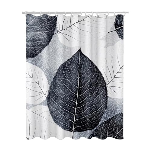 Duschvorhang 120 x 200, Duschvorhang Grau Duschrollo für Badewanne, Shower Curtains mit Gewicht, Waschbar Polyester Stoff, Extra Lang mit 12 Duschvorhänge Haken für Badezimmer Badewanne (Blatt) Z-99 von Linncen