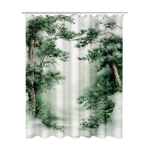 Duschvorhang 120 x 200, Duschvorhang Grün Duschrollo für Badewanne, Shower Curtains mit Gewicht Waschbar Polyester Stoff Extra Lang mit 12 Duschvorhänge Haken für Badezimmer Badewanne (Dschungel) Z-6 von Linncen