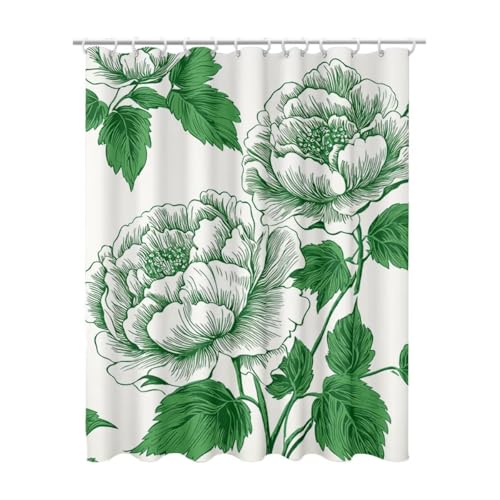 Duschvorhang 120 x 200 cm, Duschvorhang Salbeigrün Duschrollo für Badewanne, Shower Curtains mit Gewicht Waschbar Polyester Stoff Extra Lang mit 12 Duschvorhänge Haken für Badezimmer (Blumen) Z-45 von Linncen