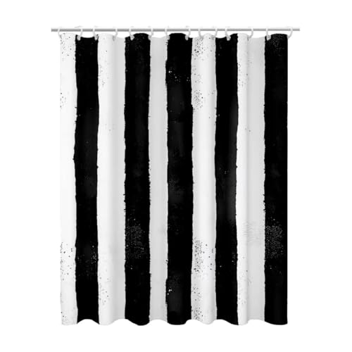 Duschvorhang 180x200, Duschvorhang Schwarz Duschrollo für Badewanne, Shower Curtains mit Gewicht Waschbar Polyester Stoff Extra Lang mit 12 Duschvorhänge Haken für Badezimmer Geschenk (Gestreift) Y-20 von Linncen