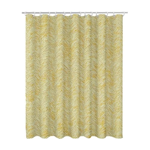 Duschvorhang 200x180, Duschvorhang Gelb Duschrollo für Badewanne, Shower Curtains mit Gewicht Waschbar Polyester Stoff Extra Lang mit 12 Duschvorhänge Haken für Badezimmer Badewanne (Geometrisch) Y-23 von Linncen