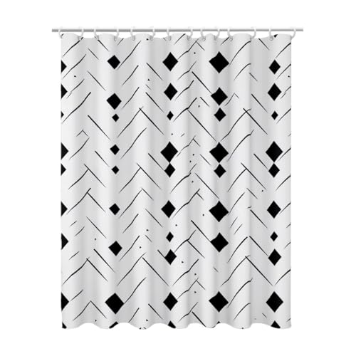 Duschvorhang 200x200, Duschvorhang Grau Duschrollo für Badewanne, Shower Curtains mit Gewicht Waschbar Polyester Stoff Extra Lang mit 12 Duschvorhänge Haken für Badezimmer Badewanne (Geometrisch) Z-54 von Linncen