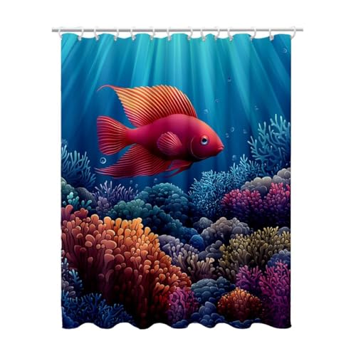 Duschvorhang 200x200 cm, Duschvorhang Blau Duschrollo für Badewanne, Shower Curtains mit Gewicht, Waschbar Polyester Stoff, Extra Lang mit 12 Duschvorhänge Haken für Badezimmer Badewanne (Fisch) Z-93 von Linncen