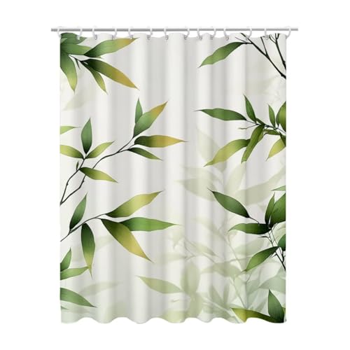 Duschvorhang 200x200 cm, Duschvorhang Salbeigrün Duschrollo für Badewanne, Shower Curtains mit Gewicht Waschbar Polyester Stoff Extra Lang mit 12 Duschvorhänge Haken für Badezimmer (Pflanzen) Q-15 von Linncen