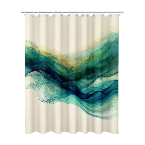 Duschvorhang 240x200, Duschvorhang Beige Duschrollo für Badewanne, Shower Curtains mit Gewicht, Waschbar Polyester Stoff, Extra Lang mit 12 Duschvorhänge Haken für Badezimmer Badewanne (Modern) Z-42 von Linncen