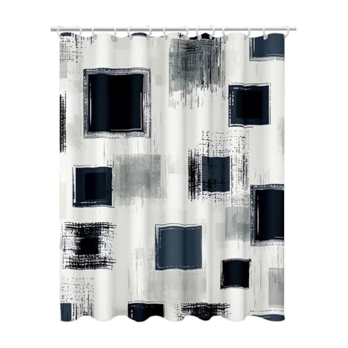 Duschvorhang 240x200, Duschvorhang Grau Duschrollo für Badewanne, Shower Curtains mit Gewicht Waschbar Polyester Stoff Extra Lang mit 12 Duschvorhänge Haken für Badezimmer Badewanne (Geometrisch) Z-51 von Linncen