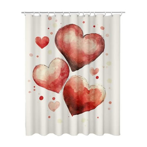 Duschvorhang Beige, Duschvorhang 240x200 mit 12 Duschrollo Haken, Duschrollo für Badewanne Beschwerter Saum, Shower Curtains Waschbar Polyester Stoff, Extra Lang Badvorhang für Badezimmer (Herz) Y-12 von Linncen