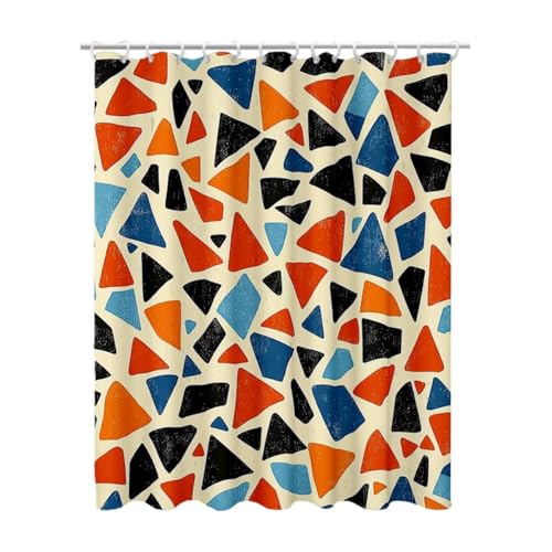Duschvorhang Bunt, Duschvorhang 180x180 mit 12 Duschrollo Haken, Duschrollo für Badewanne Beschwerter Saum, Shower Curtains Waschbar Polyester Extra Lang Badvorhang für Badezimmer (Geometrisch) Z-55 von Linncen