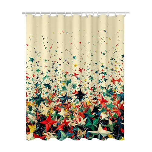 Duschvorhang Creme, Duschvorhang 120 x 200 mit Duschrollo Haken, Duschrollo für Badewanne Beschwerter Saum, Shower Curtains Waschbar Polyester Extra Lang Badvorhang für Badezimmer (Geometrisch) Z-46 von Linncen