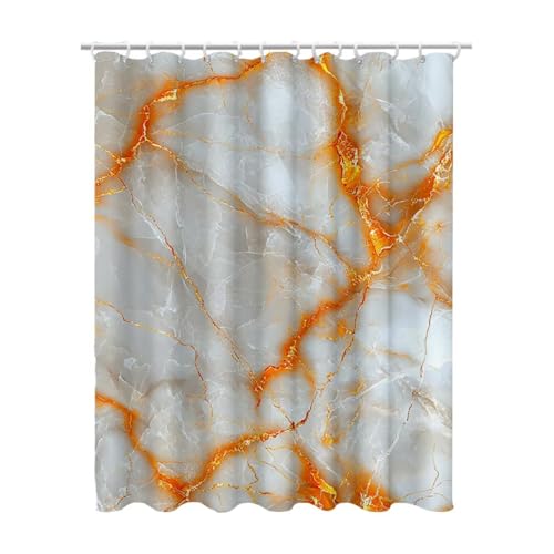 Duschvorhang Gelb, Duschvorhang 180x200 mit 12 Duschrollo Haken, Duschrollo für Badewanne Beschwerter Saum, Shower Curtains Waschbar Polyester Stoff, Extra Lang Badvorhang für Badezimmer (Marmor) Z-43 von Linncen