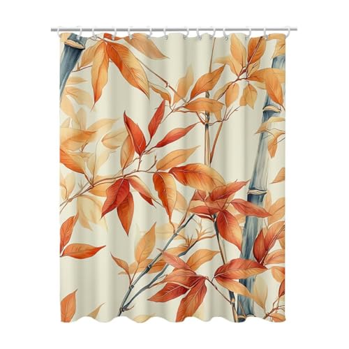 Duschvorhang Gelb, Duschvorhang 200x200 mit 12 Duschrollo Haken, Duschrollo für Badewanne Beschwerter Saum, Shower Curtains Waschbar Polyester Extra Lang Badvorhang für Badezimmer (Pflanzen) Z-85 von Linncen