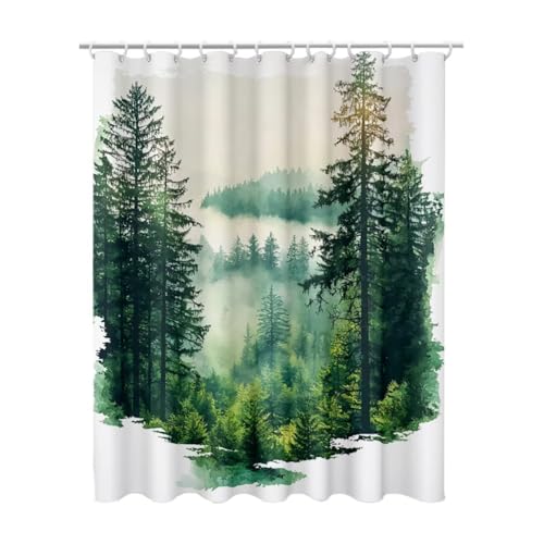 Duschvorhang Grün, Duschvorhang 100x200 mit 12 Duschrollo Haken, Duschrollo für Badewanne Beschwerter Saum, Shower Curtains Waschbar Polyester Extra Lang Badvorhang für Badezimmer (Dschungel) Z-64 von Linncen