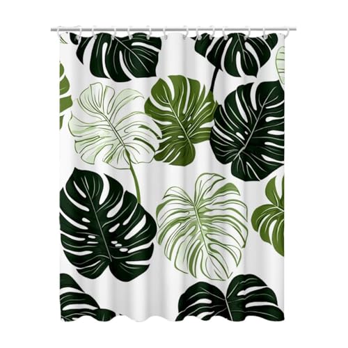 Duschvorhang Grün, Duschvorhang 100x200 mit 12 Duschrollo Haken, Duschrollo für Badewanne Beschwerter Saum, Shower Curtains Waschbar Polyester Stoff, Extra Lang Badvorhang für Badezimmer (Blatt) Y-18 von Linncen