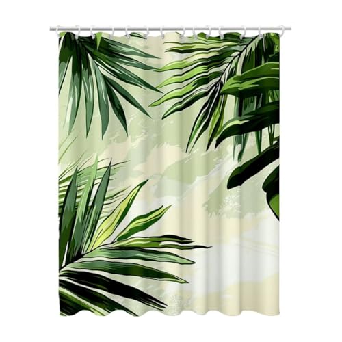 Duschvorhang Grün, Duschvorhang 120 x 200 mit 12 Duschrollo Haken, Duschrollo für Badewanne Beschwerter Saum, Shower Curtains Waschbar Polyester Extra Lang Badvorhang für Badezimmer (Blatt) Z-52 von Linncen