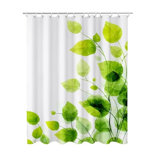Duschvorhang Grün, Duschvorhang 120 x 200 mit 12 Duschrollo Haken, Duschrollo für Badewanne Beschwerter Saum, Shower Curtains Waschbar Polyester Extra Lang Badvorhang für Badezimmer (Pflanzen) Z-40 von Linncen