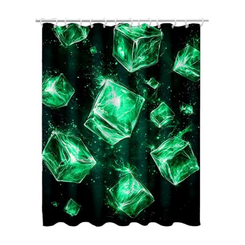 Duschvorhang Grün, Duschvorhang 90x180 mit 12 Duschrollo Haken, Duschrollo für Badewanne Beschwerter Saum, Shower Curtains Waschbar Polyester Stoff, Extra Lang Badvorhang für Badezimmer (Modern) E-1 von Linncen