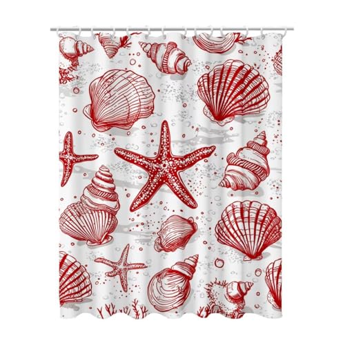 Duschvorhang Rot, Duschvorhang 180x200 mit 12 Duschrollo Haken, Duschrollo für Badewanne Beschwerter Saum, Shower Curtains Waschbar Polyester Stoff, Extra Lang Badvorhang für Badezimmer (Strand) Z-4 von Linncen