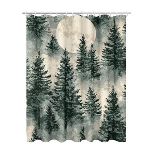 Duschvorhang Salbeigrün, Duschvorhang 100x200 mit Duschrollo Haken, Duschrollo für Badewanne Beschwerter Saum, Shower Curtains Waschbar Polyester Extra Lang Badvorhang für Badezimmer (Dschungel) Y-0 von Linncen