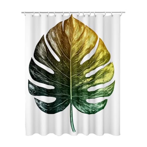 Duschvorhang Weiß, Duschvorhang 180x180 mit 12 Duschrollo Haken, Duschrollo für Badewanne Beschwerter Saum, Shower Curtains Waschbar Polyester Stoff, Extra Lang Badvorhang für Badezimmer (Blatt) Z-31 von Linncen