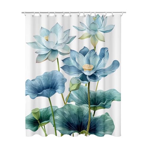 Duschvorhang Weiß, Duschvorhang 90x180 mit 12 Duschrollo Haken, Duschrollo für Badewanne Beschwerter Saum, Shower Curtains Waschbar Polyester Extra Lang Badvorhang für Badezimmer (Pflanzen) Z-82 von Linncen