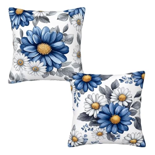 Kissenbezug 35x35 cm Blau, Dekokissen Kissenbezüge 2er Set, Samt Sofakissen Kopfkissenbezug, Deko Kissen Blumen Beidseitiger Druck, Zierkissen Kissenbezug für Herbst Deko Wohnzimmer Schlafzimmer Z-60 Kissenbezug 35x35 cm Blau, Dekokissen Kissenbezüge 2er Set, Samt Sofakissen Kopfkissenbezug, Deko Kissen Blumen Beidseitiger Druck, Zierkissen Kissenbezug für Herbst Deko Wohnzimmer Schlafzimmer Z-60 von Linncen