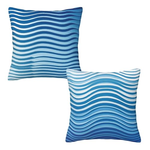 Kissenbezug 45x45 cm Blau, Dekokissen Kissenbezüge 2er Set, Samt Sofakissen Kopfkissenbezug, Deko Kissen Gestreift Beidseitiger Druck, Zierkissen Kissenbezug, Herbst Deko Wohnzimmer Schlafzimmer H-54 von Linncen