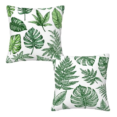 Kissenbezug 50x50 cm Grün, Dekokissen Kissenbezüge 2er Set, Samt Sofakissen Kopfkissenbezug, Deko Kissen Blätter Beidseitiger Druck, Zierkissen Kissenbezug für Herbst Deko Wohnzimmer Schlafzimmer H-92 Kissenbezug 50x50 cm Grün, Dekokissen Kissenbezüge 2er Set, Samt Sofakissen Kopfkissenbezug, Deko Kissen Blätter Beidseitiger Druck, Zierkissen Kissenbezug für Herbst Deko Wohnzimmer Schlafzimmer H-92 von Linncen