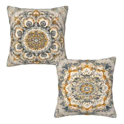 Kissenbezug 55x55 cm Boho, Dekokissen Kissenbezüge 2er Set, Samt Sofakissen Kopfkissenbezug, Deko Kissen Grau Beidseitiger Druck, Zierkissen Kissenbezug für Herbst Deko Wohnzimmer Schlafzimmer D-20 von Linncen