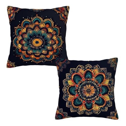 Kissenbezug 55x55 cm Mandala, Dekokissen Kissenbezüge 2er Set, Samt Sofakissen Kopfkissenbezug, Deko Kissen Schwarz Beidseitiger Druck, Zierkissen Kissenbezug, Herbst Deko Wohnzimmer Schlafzimmer D-16 Kissenbezug 55x55 cm Mandala, Dekokissen Kissenbezüge 2er Set, Samt Sofakissen Kopfkissenbezug, Deko Kissen Schwarz Beidseitiger Druck, Zierkissen Kissenbezug, Herbst Deko Wohnzimmer Schlafzimmer D-16 von Linncen