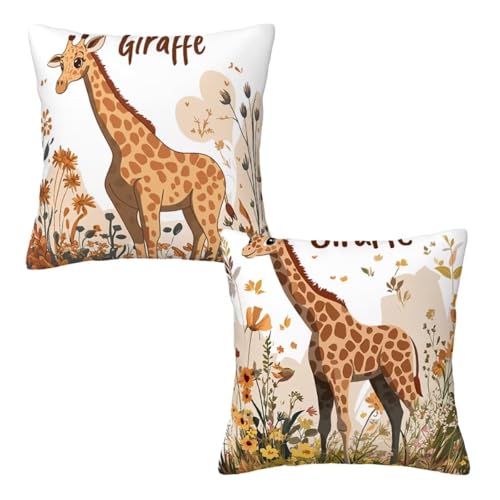 Kissenbezug 55x55 cm Weiß, Dekokissen Kissenbezüge 2er Set, Samt Sofakissen Kopfkissenbezug, Deko Kissen Giraffe Beidseitiger Druck, Zierkissen Kissenbezug für Herbst Deko Wohnzimmer Schlafzimmer H-80 von Linncen