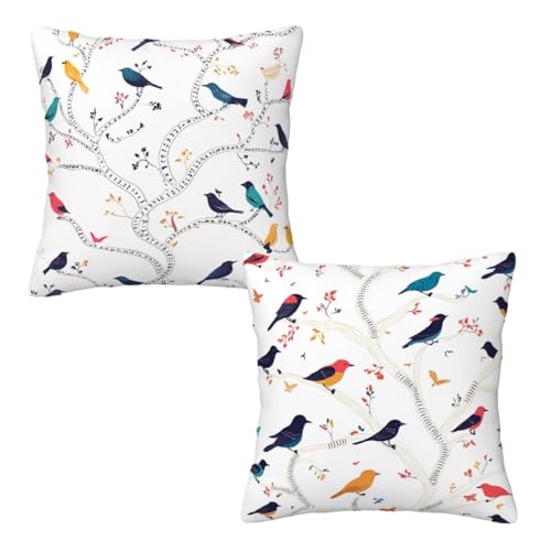 Kissenbezug 65x65 cm Weiß, Dekokissen Kissenbezüge 2er Set, Samt Sofakissen Kopfkissenbezug, Deko Kissen Vogel Beidseitiger Druck, Zierkissen Kissenbezug für Herbst Deko Wohnzimmer Schlafzimmer D-40 Kissenbezug 65x65 cm Weiß, Dekokissen Kissenbezüge 2er Set, Samt Sofakissen Kopfkissenbezug, Deko Kissen Vogel Beidseitiger Druck, Zierkissen Kissenbezug für Herbst Deko Wohnzimmer Schlafzimmer D-40 von Linncen