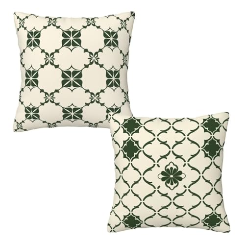 Kissenbezug 80x80 Salbeigrün, Dekokissen Kissenbezüge 2er Set, Samt Sofakissen Kopfkissenbezug, Deko Kissen Geometrie Beidseitiger Druck, Zierkissen Kissenbezug, Deko Wohnzimmer Schlafzimmer H-98 von Linncen