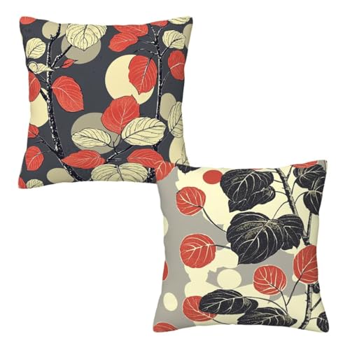 Kissenbezug 80x80 cm Grau, Dekokissen Kissenbezüge 2er Set, Samt Sofakissen Kopfkissenbezug, Deko Kissen Blätter Beidseitiger Druck, Zierkissen Kissenbezug für Herbst Deko Wohnzimmer Schlafzimmer Z-86 von Linncen
