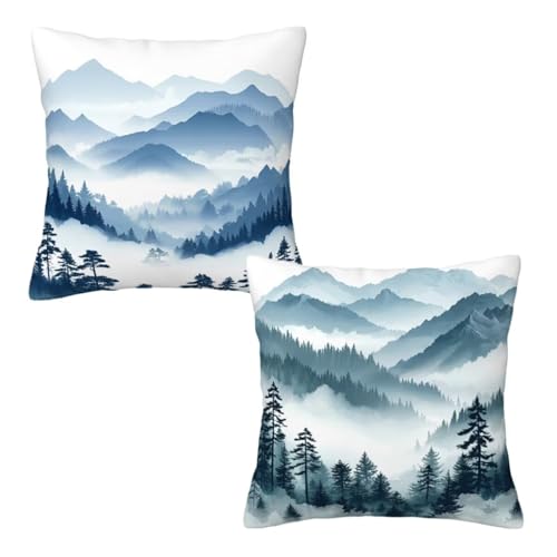 Kopfkissenbezug 35x35 cm 2er Set Blau Dekokissen Kissenbezüge, Samt Sofakissen Kopfkissenbezug, Deko Kissen Berg Muster Beidseitiger Druck für Herbst Deko Wohnzimmer Sofa, Geschenke für Frauen E-85 Kopfkissenbezug 35x35 cm 2er Set Blau Dekokissen Kissenbezüge, Samt Sofakissen Kopfkissenbezug, Deko Kissen Berg Muster Beidseitiger Druck für Herbst Deko Wohnzimmer Sofa, Geschenke für Frauen E-85 von Linncen