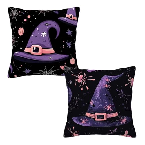 Kopfkissenbezug 35x35 cm 2er Set Halloween Dekokissen Kissenbezüge, Samt Sofakissen Kopfkissenbezug, Deko Kissen Schwarz Muster Beidseitiger Druck für Herbst Deko Wohnzimmer, Geschenke für Frauen E-23 Kopfkissenbezug 35x35 cm 2er Set Halloween Dekokissen Kissenbezüge, Samt Sofakissen Kopfkissenbezug, Deko Kissen Schwarz Muster Beidseitiger Druck für Herbst Deko Wohnzimmer, Geschenke für Frauen E-23 von Linncen
