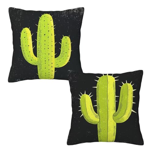 Kopfkissenbezug 35x35 cm 2er Set Schwarz Dekokissen Kissenbezüge, Samt Sofakissen Kopfkissenbezug, Deko Kissen Kaktus Muster Beidseitiger Druck für Herbst Deko Wohnzimmer, Geschenke für Frauen E-93 von Linncen
