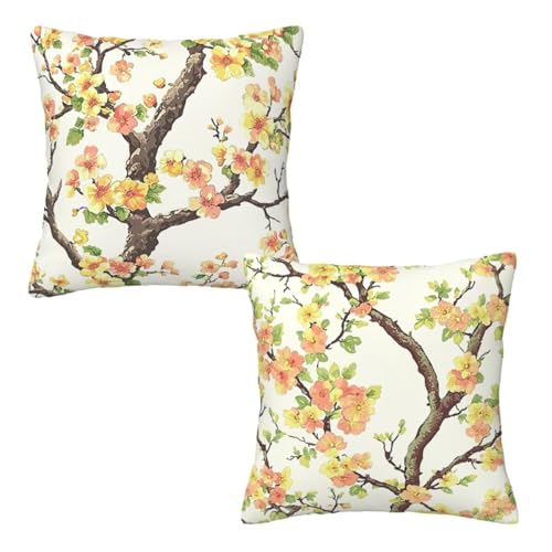 Kopfkissenbezug 35x35 cm 2er Set Weiß Dekokissen Kissenbezüge, Samt Sofakissen Kopfkissenbezug, Deko Kissen Gelbe Blumen Muster Beidseitiger Druck für Herbst Deko Wohnzimmer, Geschenke für Frauen H-65 von Linncen