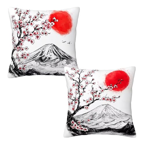 Kopfkissenbezug 35x35 cm 2er Set Weiß Dekokissen Kissenbezüge, Samt Sofakissen Kopfkissenbezug, Deko Kissen Japan Muster Beidseitiger Druck für Herbst Deko Wohnzimmer Sofa, Geschenke für Frauen E-47 Kopfkissenbezug 35x35 cm 2er Set Weiß Dekokissen Kissenbezüge, Samt Sofakissen Kopfkissenbezug, Deko Kissen Japan Muster Beidseitiger Druck für Herbst Deko Wohnzimmer Sofa, Geschenke für Frauen E-47 von Linncen