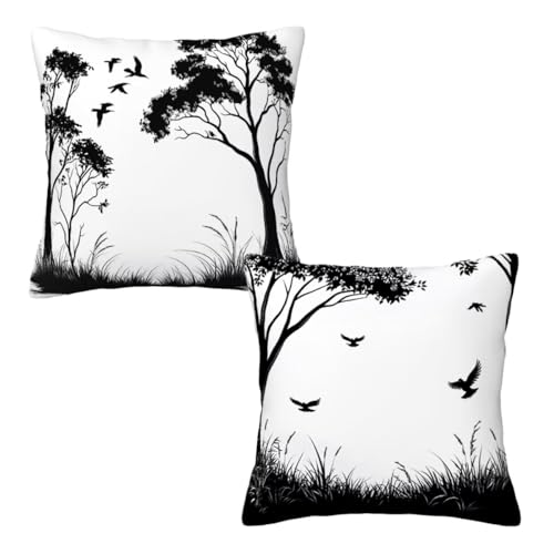 Kopfkissenbezug 40x40 2er Set Weiß Dekokissen Kissenbezüge, Samt Sofakissen Kopfkissenbezug, Deko Kissen Schwarz Pflanzen Muster Beidseitiger Druck für Herbst Deko Wohnzimmer, Geschenke für Frauen E-1 Kopfkissenbezug 40x40 2er Set Weiß Dekokissen Kissenbezüge, Samt Sofakissen Kopfkissenbezug, Deko Kissen Schwarz Pflanzen Muster Beidseitiger Druck für Herbst Deko Wohnzimmer, Geschenke für Frauen E-1 von Linncen