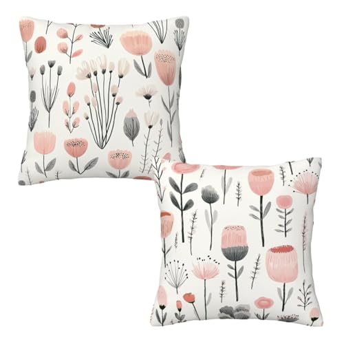 Kopfkissenbezug 40x40 cm 2er Set Weiß Dekokissen Kissenbezüge, Samt Sofakissen Kopfkissenbezug, Deko Kissen Rosa Blumen Muster Beidseitiger Druck für Herbst Deko Wohnzimmer, Geschenke für Frauen H-91 Kopfkissenbezug 40x40 cm 2er Set Weiß Dekokissen Kissenbezüge, Samt Sofakissen Kopfkissenbezug, Deko Kissen Rosa Blumen Muster Beidseitiger Druck für Herbst Deko Wohnzimmer, Geschenke für Frauen H-91 von Linncen