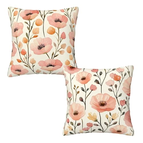Kopfkissenbezug 45x45 cm 2er Set Beige Dekokissen Kissenbezüge, Samt Sofakissen Kopfkissenbezug, Deko Kissen Rosa Blumen Muster Beidseitiger Druck für Herbst Deko Wohnzimmer, Geschenke für Frauen H-47 Kopfkissenbezug 45x45 cm 2er Set Beige Dekokissen Kissenbezüge, Samt Sofakissen Kopfkissenbezug, Deko Kissen Rosa Blumen Muster Beidseitiger Druck für Herbst Deko Wohnzimmer, Geschenke für Frauen H-47 von Linncen