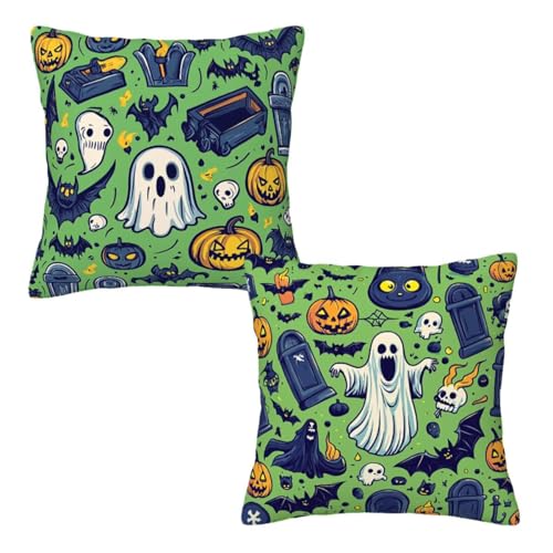 Kopfkissenbezug 45x45 cm 2er Set Halloween Dekokissen Kissenbezüge, Samt Sofakissen Kopfkissenbezug, Deko Kissen Grün Muster Beidseitiger Druck für Herbst Deko Wohnzimmer, Geschenke für Frauen E-53 Kopfkissenbezug 45x45 cm 2er Set Halloween Dekokissen Kissenbezüge, Samt Sofakissen Kopfkissenbezug, Deko Kissen Grün Muster Beidseitiger Druck für Herbst Deko Wohnzimmer, Geschenke für Frauen E-53 von Linncen