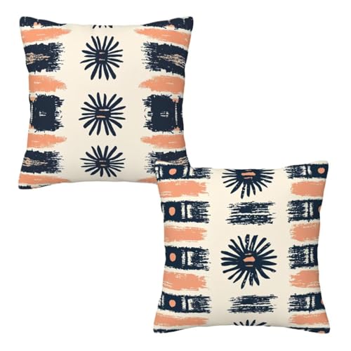 Kopfkissenbezug 50x50 cm 2er Set Boho Dekokissen Kissenbezüge, Samt Sofakissen Kopfkissenbezug, Deko Kissen Gestreift Muster Beidseitiger Druck für Herbst Deko Wohnzimmer, Geschenke für Frauen E-31 von Linncen