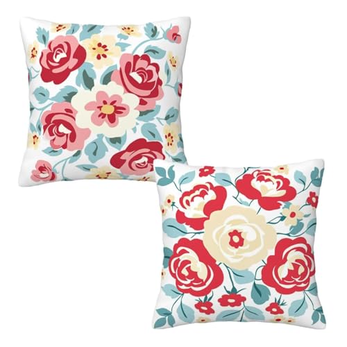 Kopfkissenbezug 50x50 cm 2er Set Weiß Dekokissen Kissenbezüge, Samt Sofakissen Kopfkissenbezug, Deko Kissen Rote Blumen Muster Beidseitiger Druck für Herbst Deko Wohnzimmer, Geschenke für Frauen Z-33 Kopfkissenbezug 50x50 cm 2er Set Weiß Dekokissen Kissenbezüge, Samt Sofakissen Kopfkissenbezug, Deko Kissen Rote Blumen Muster Beidseitiger Druck für Herbst Deko Wohnzimmer, Geschenke für Frauen Z-33 von Linncen