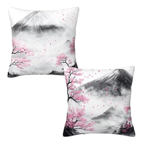 Kopfkissenbezug 55x55 cm 2er Set Grau Dekokissen Kissenbezüge, Samt Sofakissen Kopfkissenbezug, Deko Kissen Japan Muster Beidseitiger Druck für Herbst Deko Wohnzimmer Sofa, Geschenke für Frauen H-23 Kopfkissenbezug 55x55 cm 2er Set Grau Dekokissen Kissenbezüge, Samt Sofakissen Kopfkissenbezug, Deko Kissen Japan Muster Beidseitiger Druck für Herbst Deko Wohnzimmer Sofa, Geschenke für Frauen H-23 von Linncen