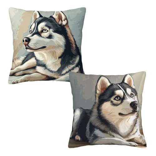 Kopfkissenbezug 60x60 cm 2er Set Grau Dekokissen Kissenbezüge, Samt Sofakissen Kopfkissenbezug, Deko Kissen Tier Muster Beidseitiger Druck für Herbst Deko Wohnzimmer Sofa, Geschenke für Frauen E-67 von Linncen