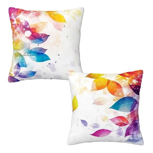 Kopfkissenbezug 65x65 cm 2er Set Bunt Dekokissen Kissenbezüge, Samt Sofakissen Kopfkissenbezug, Deko Kissen Blätter Muster Beidseitiger Druck für Herbst Deko Wohnzimmer Sofa, Geschenke für Frauen E-13 von Linncen