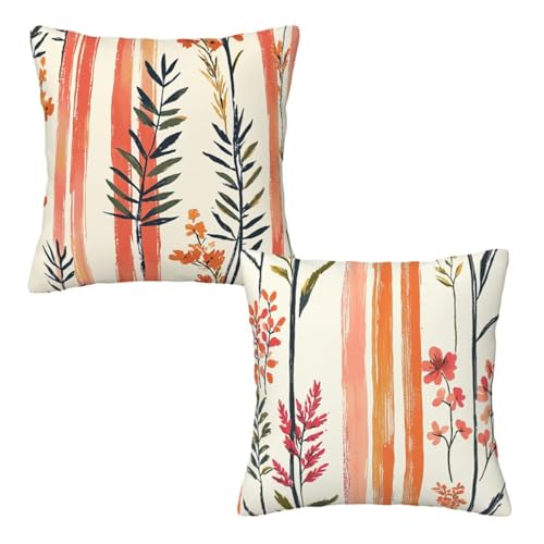 Kopfkissenbezug 65x65 cm 2er Set Orange Dekokissen Kissenbezüge, Samt Sofakissen Kopfkissenbezug, Deko Kissen Gestreift Muster Beidseitiger Druck für Herbst Deko Wohnzimmer, Geschenke für Frauen E-41 von Linncen