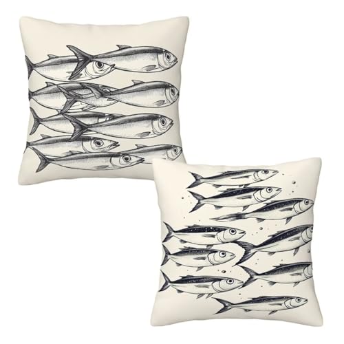 Kopfkissenbezug 80x80 cm 2er Set Beige Dekokissen Kissenbezüge, Samt Sofakissen Kopfkissenbezug, Deko Kissen Fisch Muster Beidseitiger Druck für Herbst Deko Wohnzimmer Sofa, Geschenke für Frauen Z-21 Kopfkissenbezug 80x80 cm 2er Set Beige Dekokissen Kissenbezüge, Samt Sofakissen Kopfkissenbezug, Deko Kissen Fisch Muster Beidseitiger Druck für Herbst Deko Wohnzimmer Sofa, Geschenke für Frauen Z-21 von Linncen